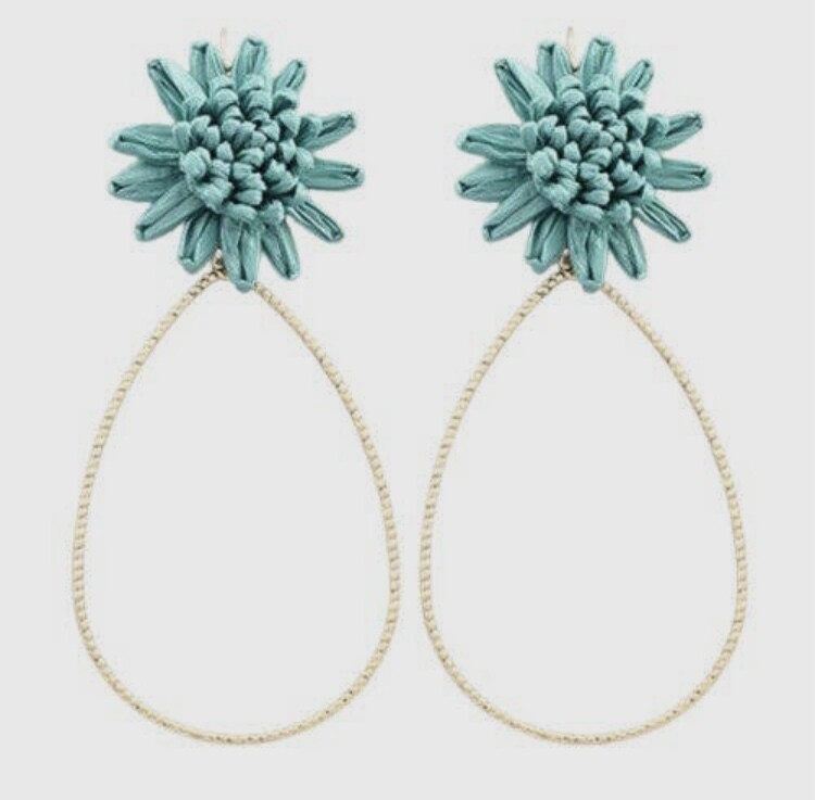 Turquoise Raffia Flower Teardrop