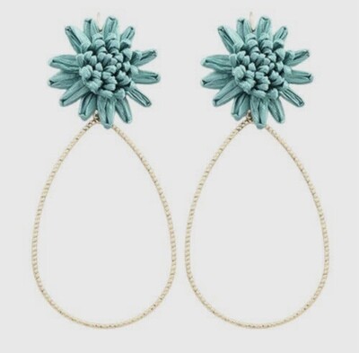 Turquoise Raffia Flower Teardrop