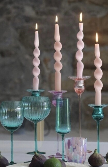 Turquoise Tulip  Candlestick 10&quot;