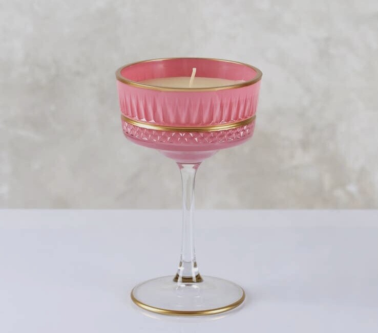 Pink Vintage Coupe Glass Candle