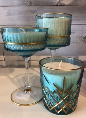 Turquoise Vintage Coupe Glass Candle