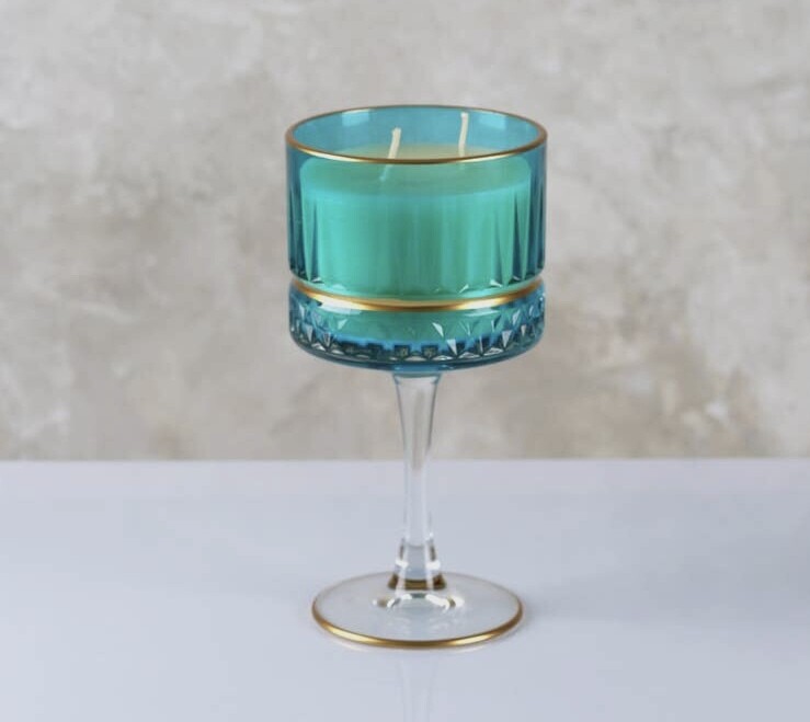 Turquoise Vintage Goblet Glass Candle