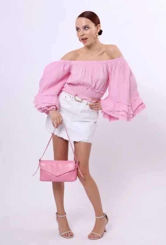 Crop Linen Ruffled Top