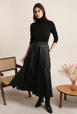 Faux Leather Pleated Skirt