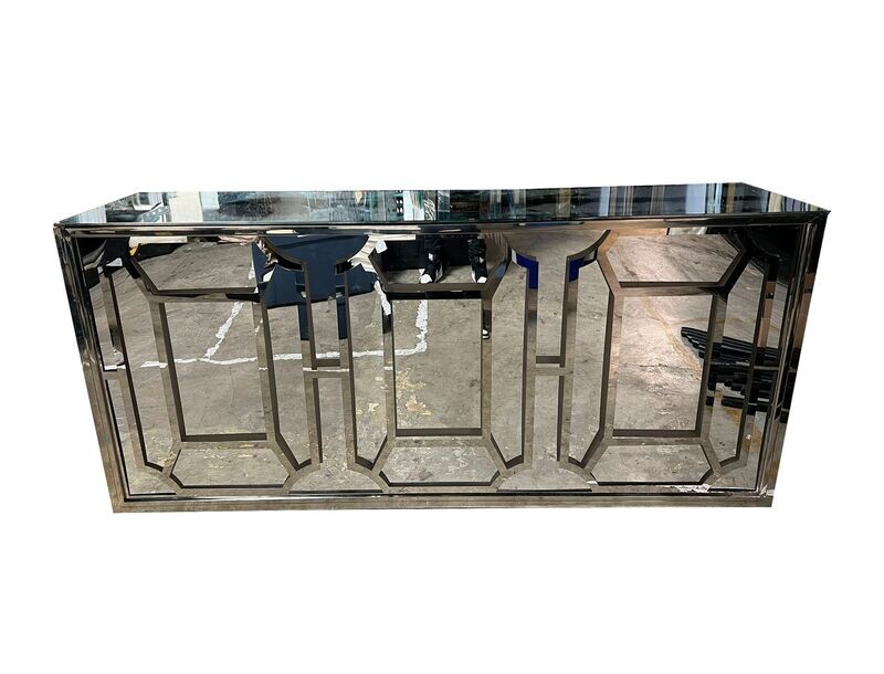 8ft Silver Geo Design Bar w/Mirror Background and Top