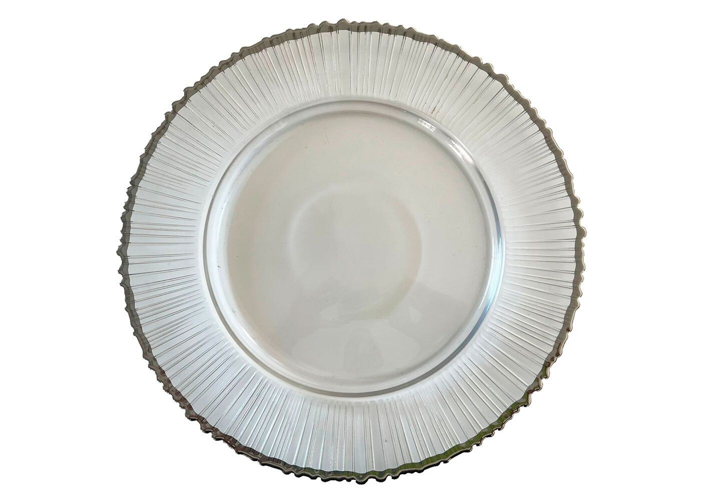 Princess Cut Silver Rim Glass Charger