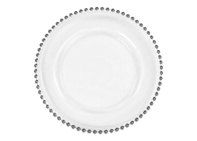 Silver Beaded Glass Charger