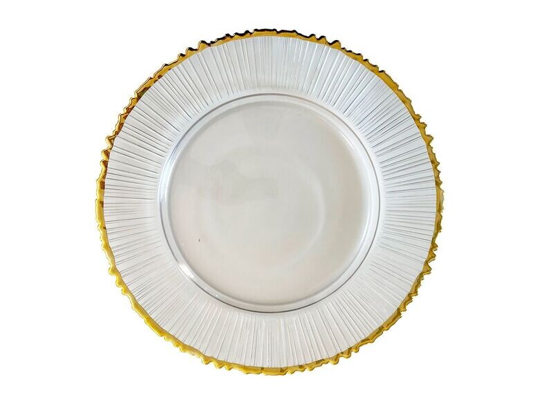 Princess Cut Gold Rim Glass Charger