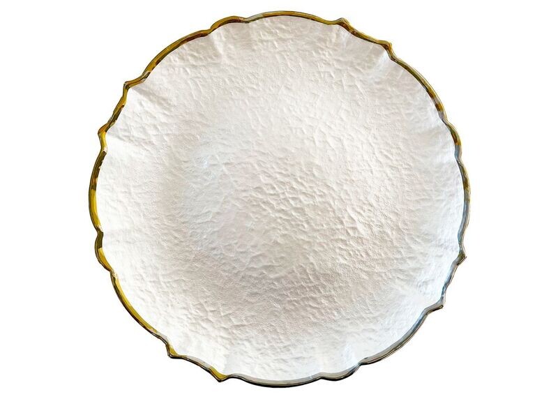 White Pearl Gold Rim Glass Charger