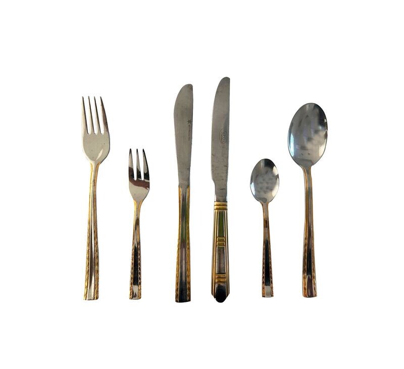 Gold Rim Silver Flatware Set