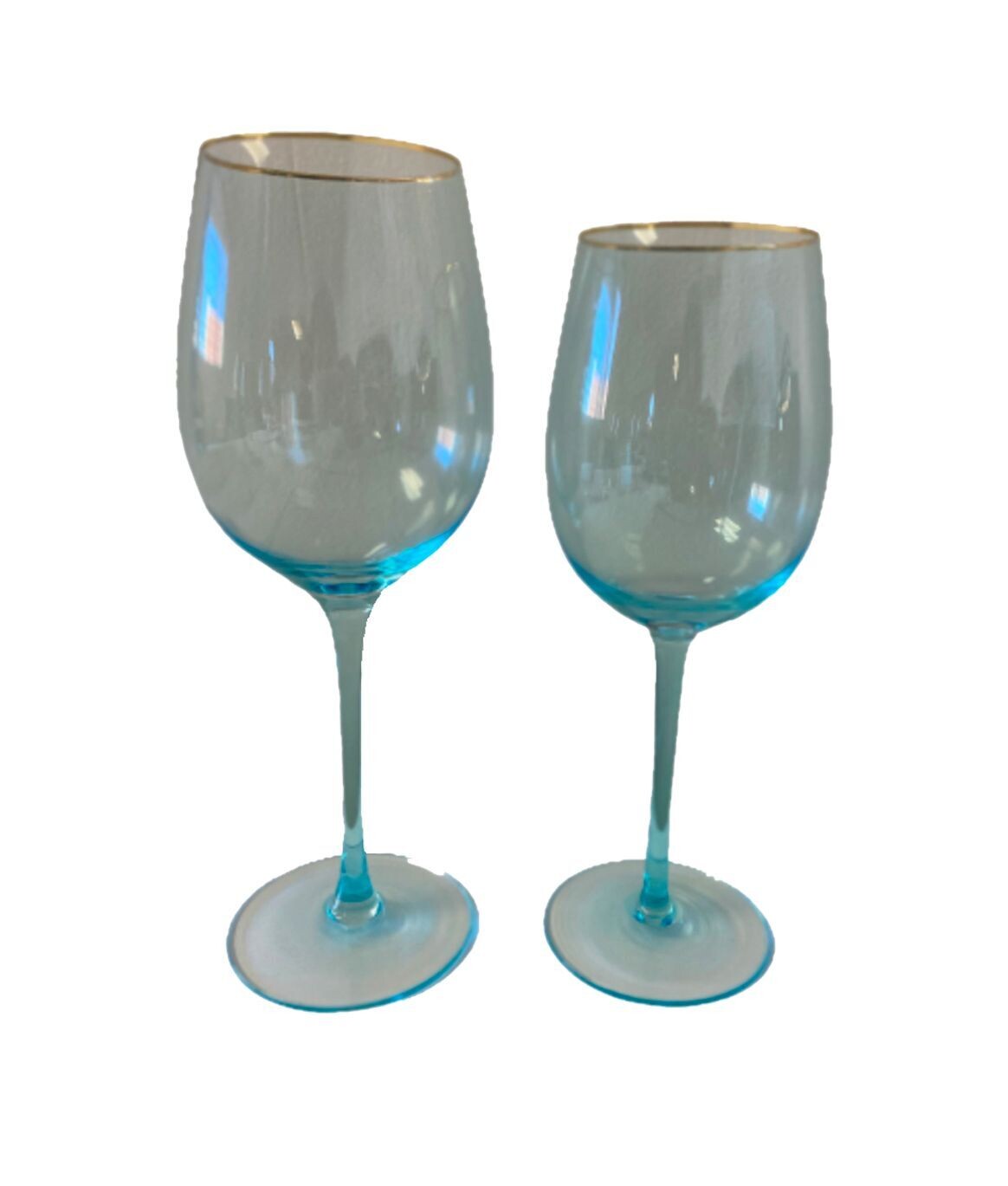 Gold Rim Wine Glass - Light-Blue