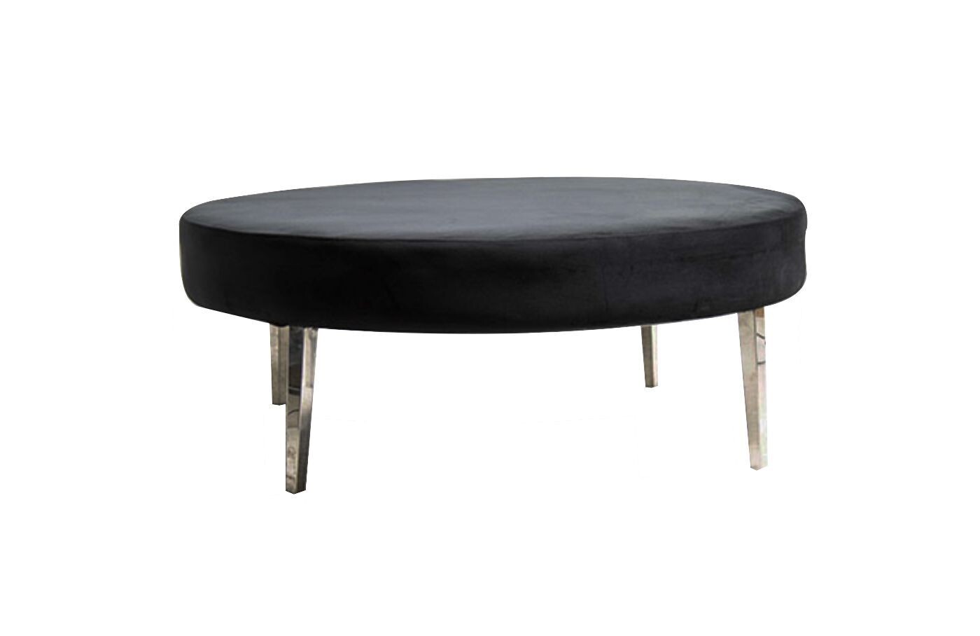 4ft Round Bed Ottoman w/ Silver Legs - Black