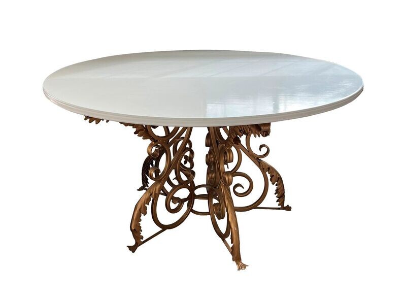 60" Rattan Base Iron White Lacquer