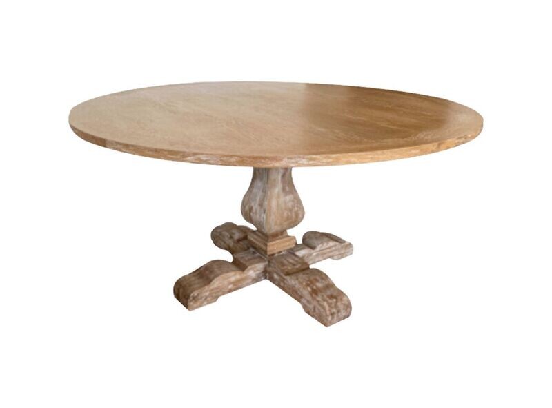 60" White Wash Round Pedestal Table