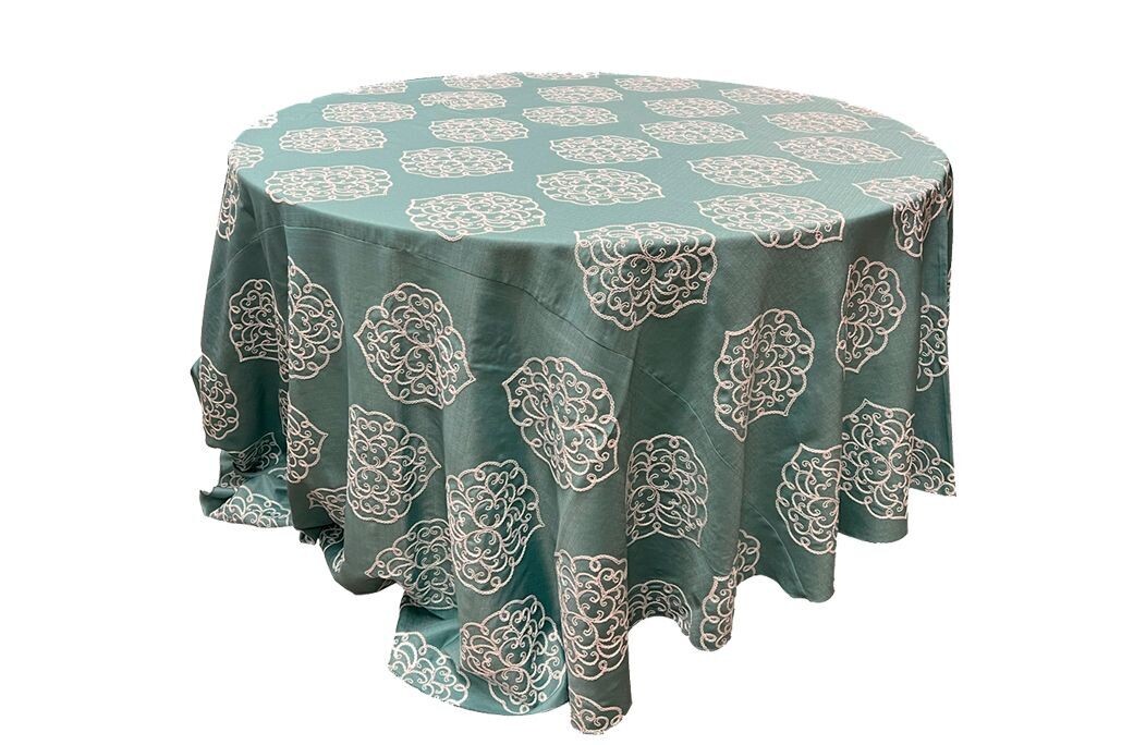 Aqua Blue with White Flower Print Burlap
