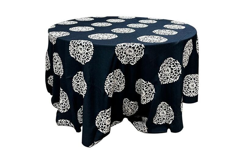 White Flower Navy Blue Print Burlap