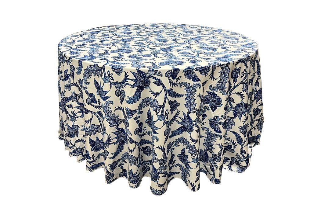 Royal Blue and Ivory French Flower Print