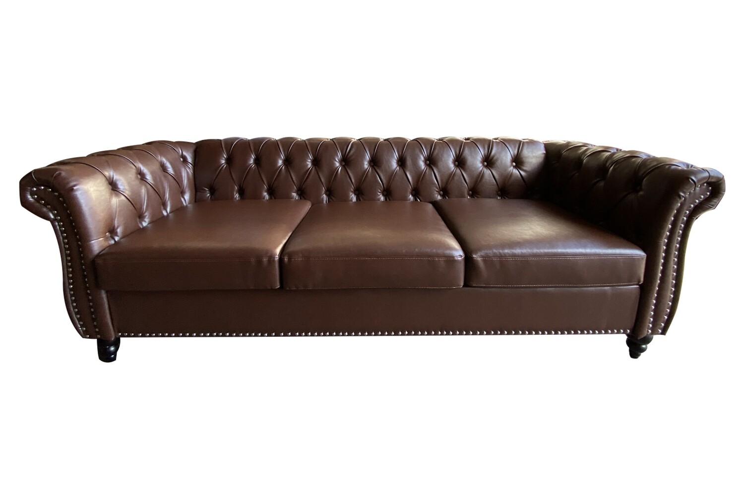 8ft Brown Tufted Leather Sofa