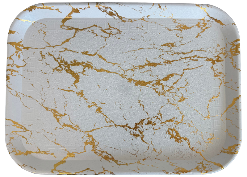 14x10in White and Gold Marble Tray