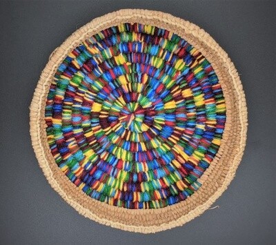 Raffia and multi coloured yarn 20cm x 7cm