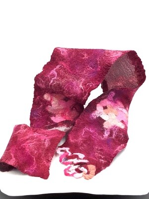 Scarf felted maroon &amp; pink wool