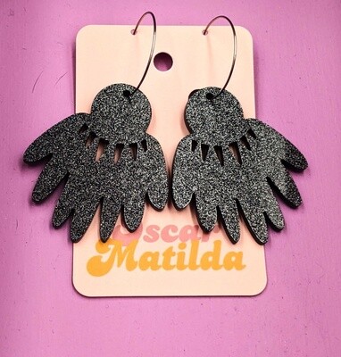 Black Daisy Flower Plant Hoop Earrings