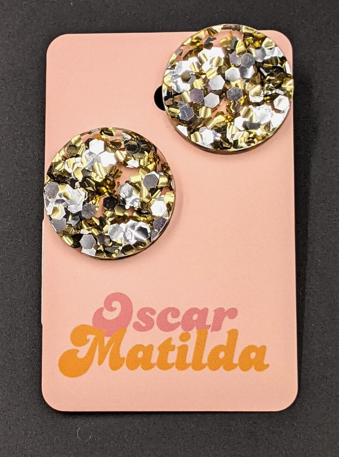 Circle Round Gold Glitter Earrings