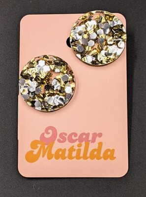 Circle Round Gold Glitter Earrings