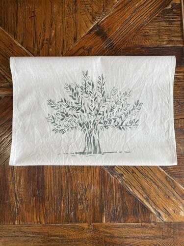 Olive Tree Linen+Cotton Tea Towel, Colour: Amsterdam Green
