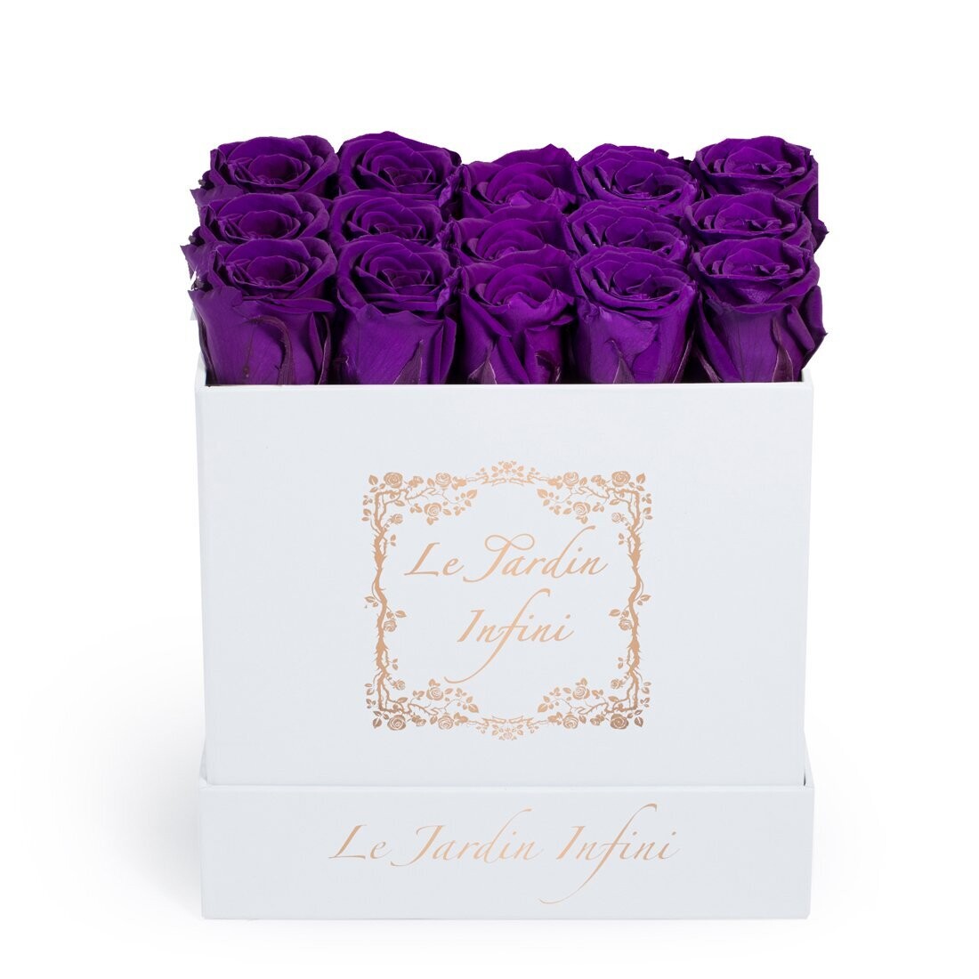 Vibrant Purple Preserved Roses - Medium Square White Box