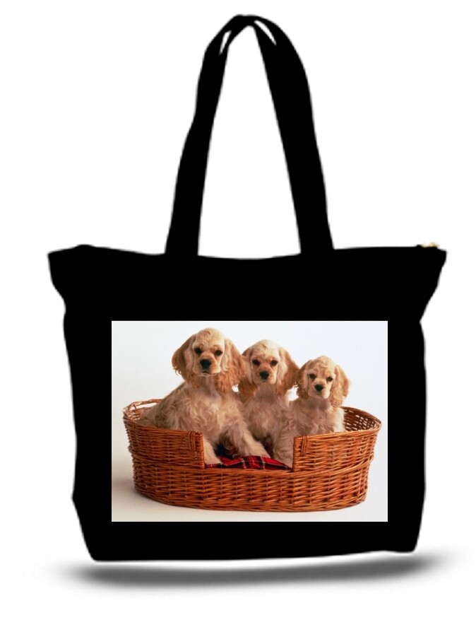 Large  Tote Grocery & Stuff Bag Puppies Cocker Spaniel