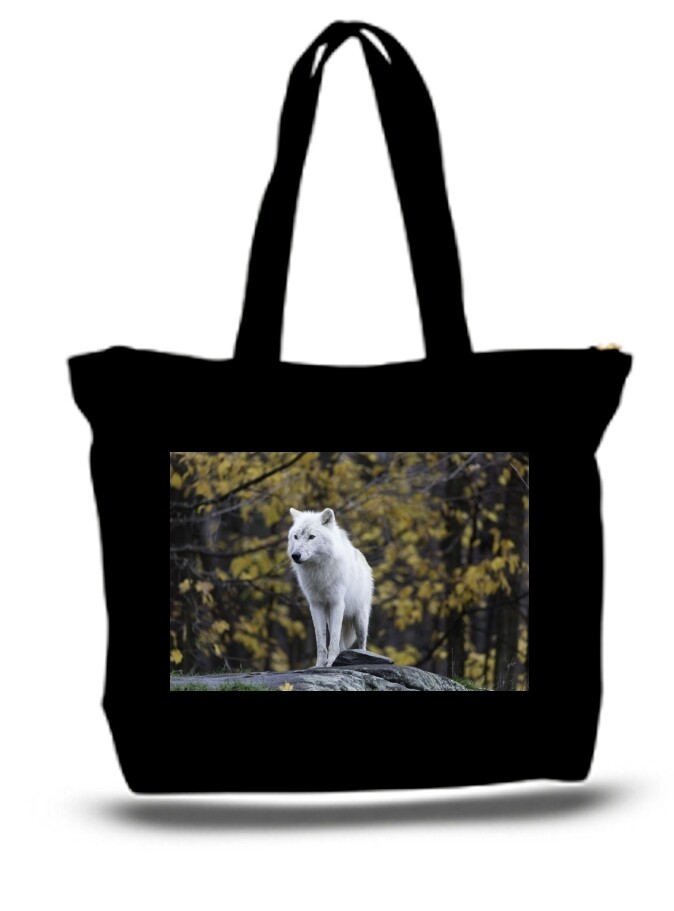 Large  Tote Grocery & Stuff Bag Lone White Wolf