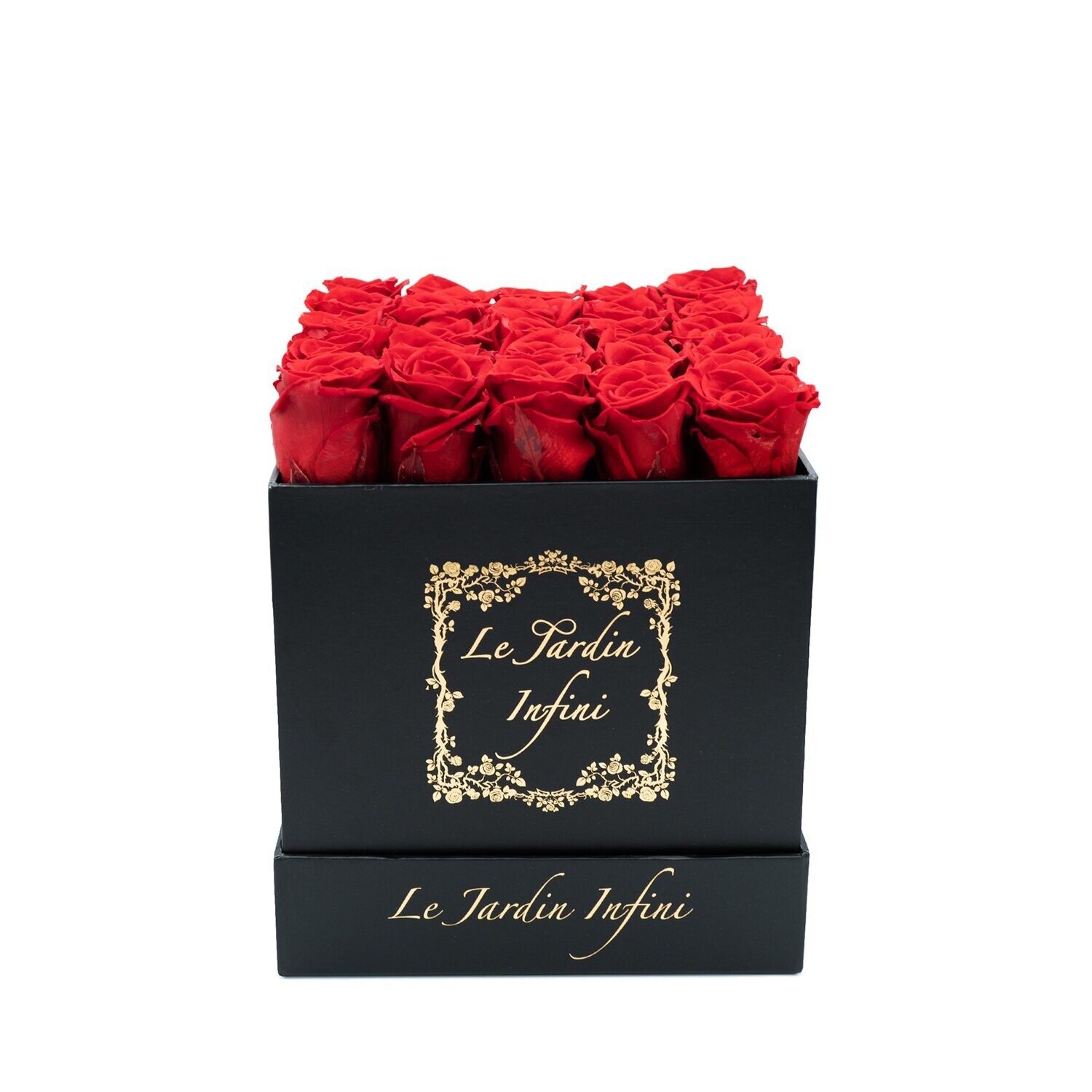 Red Preserved Roses - Medium Square Black Box
