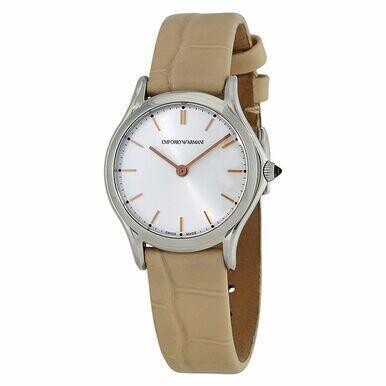 Emporio Armani ARS7005 Classic Silver Dial Analog Display Leather Ladies Watch