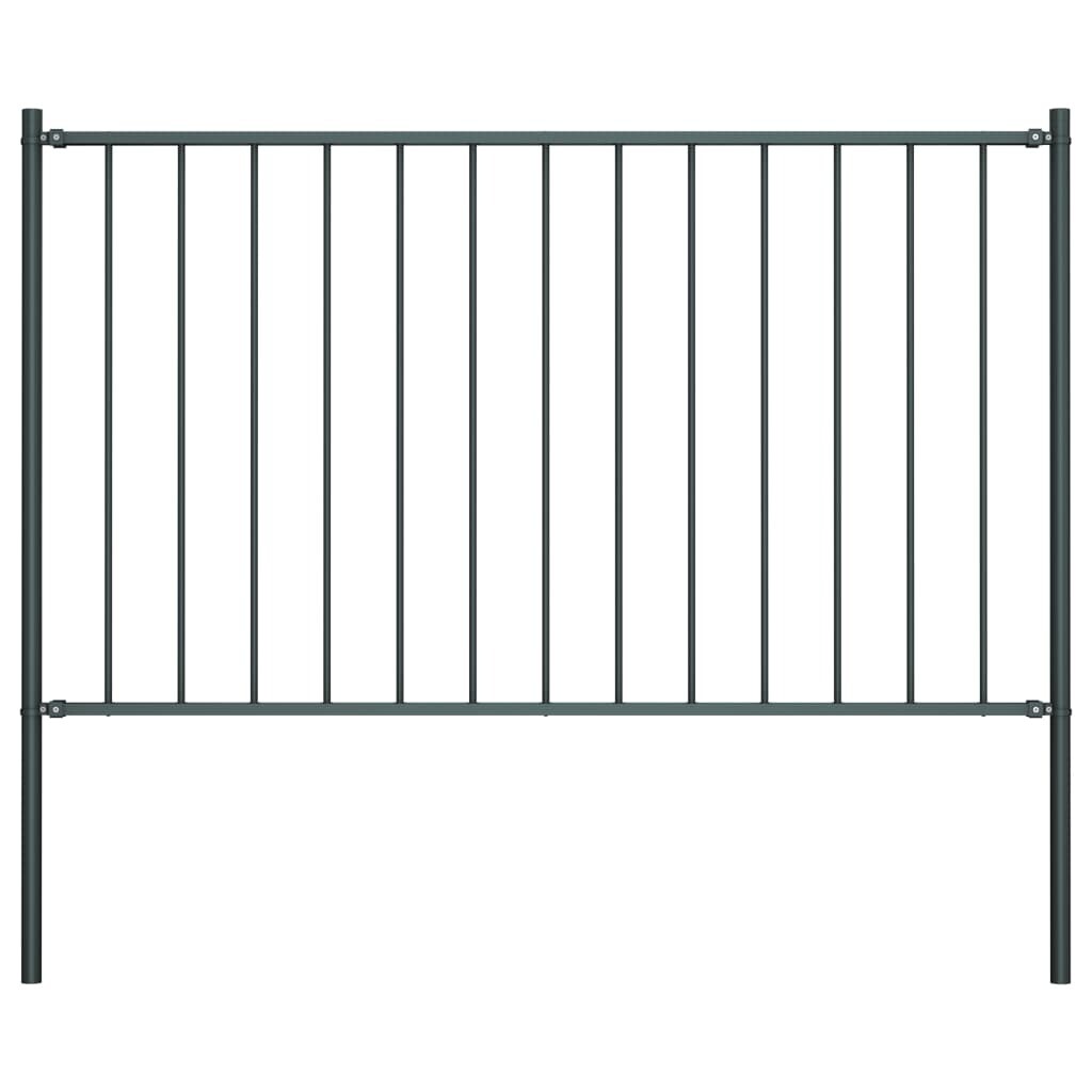 Fence Panel with Posts Powder-coated Steel 5.6'x2.5' Black