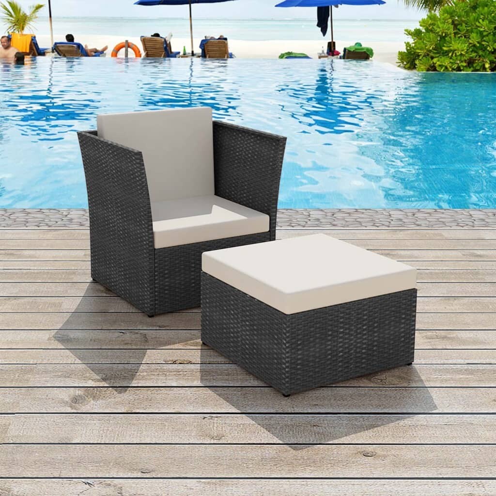 Garden Chair with Stool Poly Rattan Brown