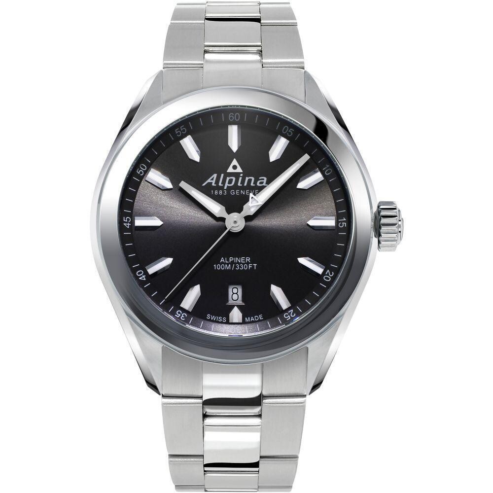 Alpina Men's AL240GS4E6B 'Alpiner' Grey Dial Stainless Steel Swiss Quartz Watch