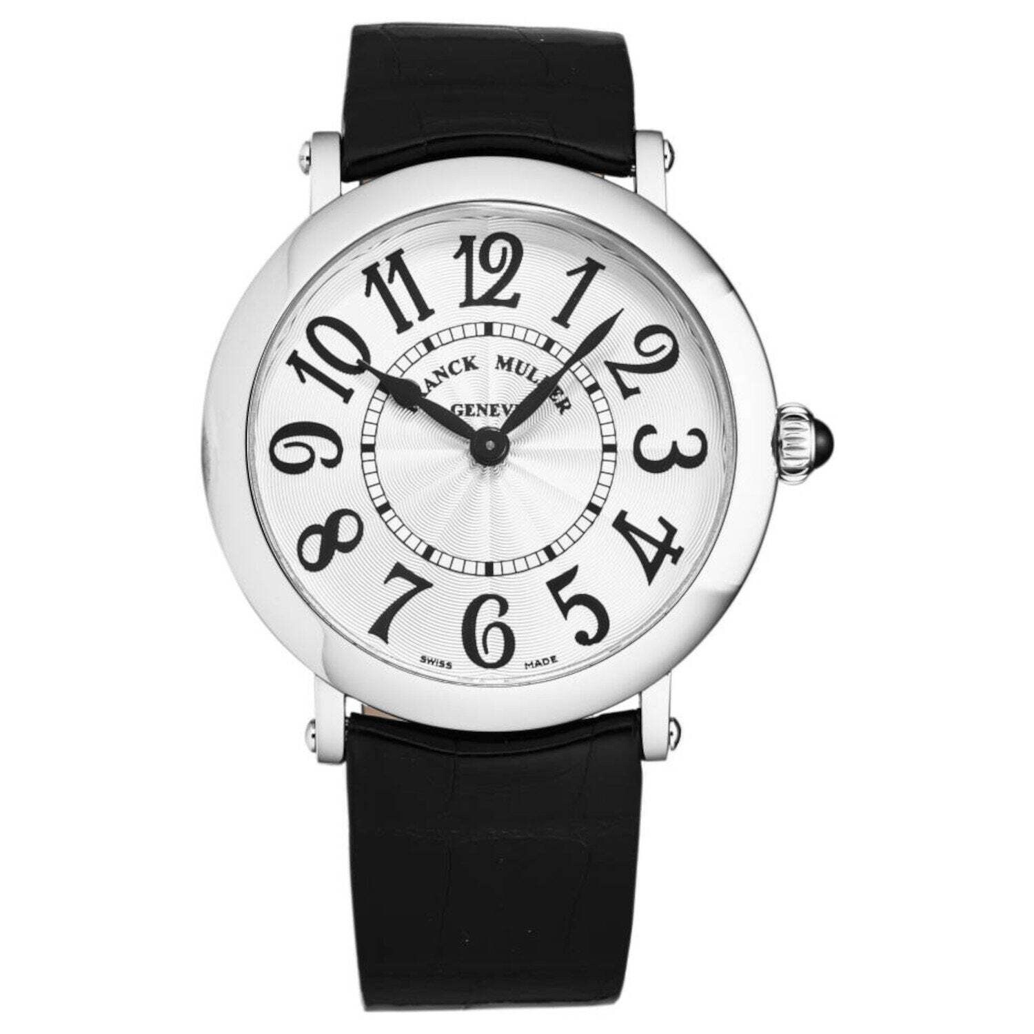 Franck Muller 8041QZVAVSIL Men's 'Round' Silver Dial Black Leather Strap Swiss Quartz Watch