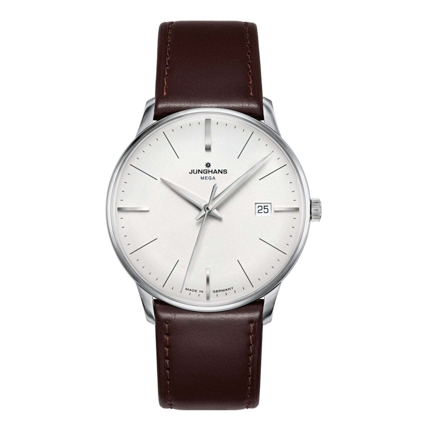 Junghans 058/4800.00 Men's 'MeisterMega' Silver Dial Brown Leather Strap Quartz Watch