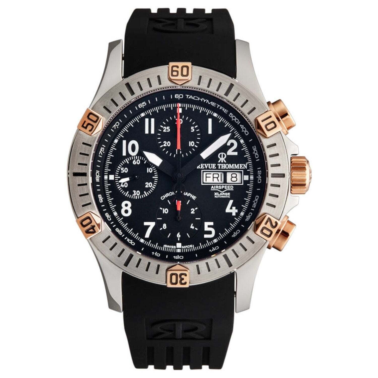 Revue Thommen 16071.6854 Men's 'Airspeed' Black Dial Day-Date Chronograph Automatic Watch