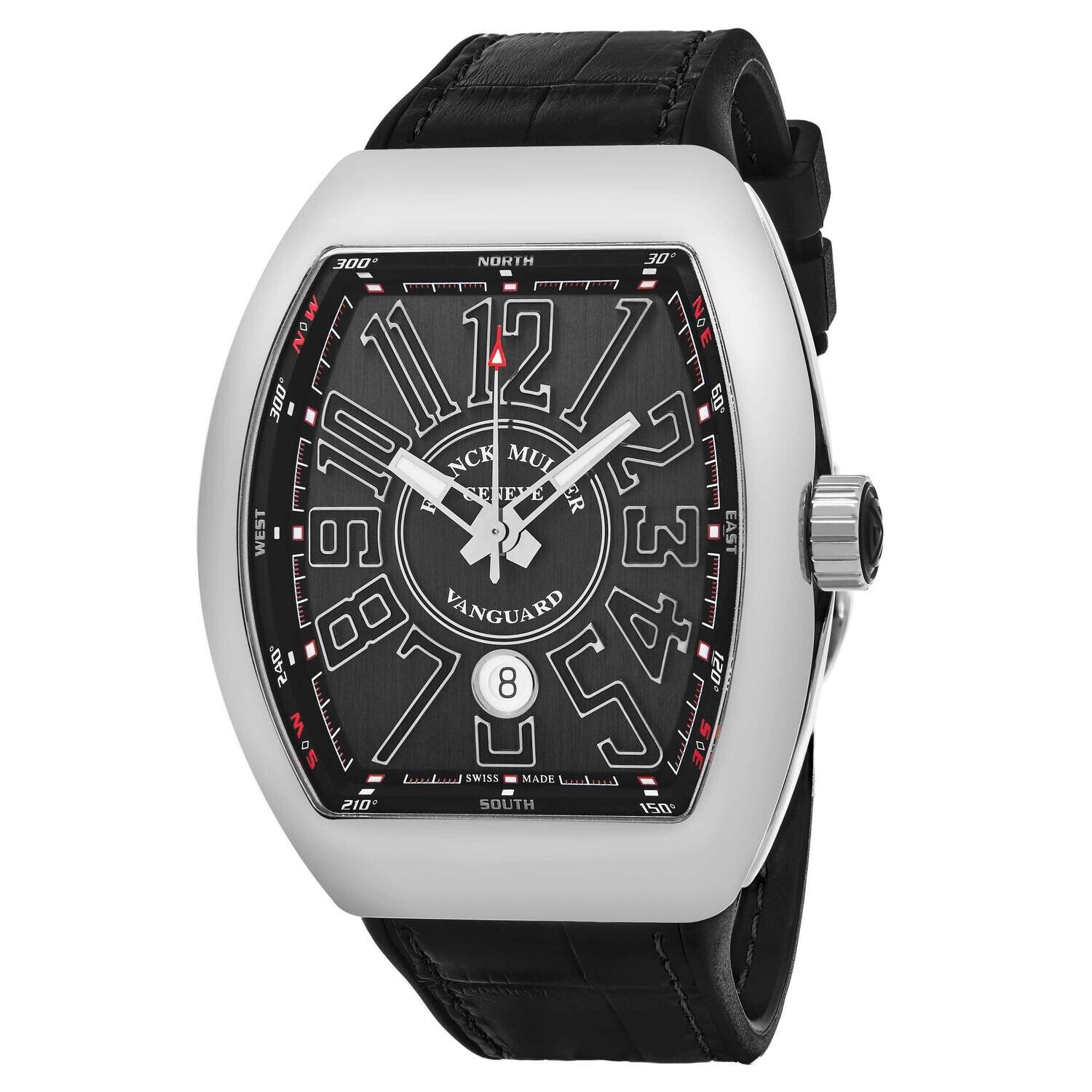 Franck Muller Men's 45SCSTLBLKSILSH 'Vanguard' Black Dial Black Rubber Strap Automatic Watch