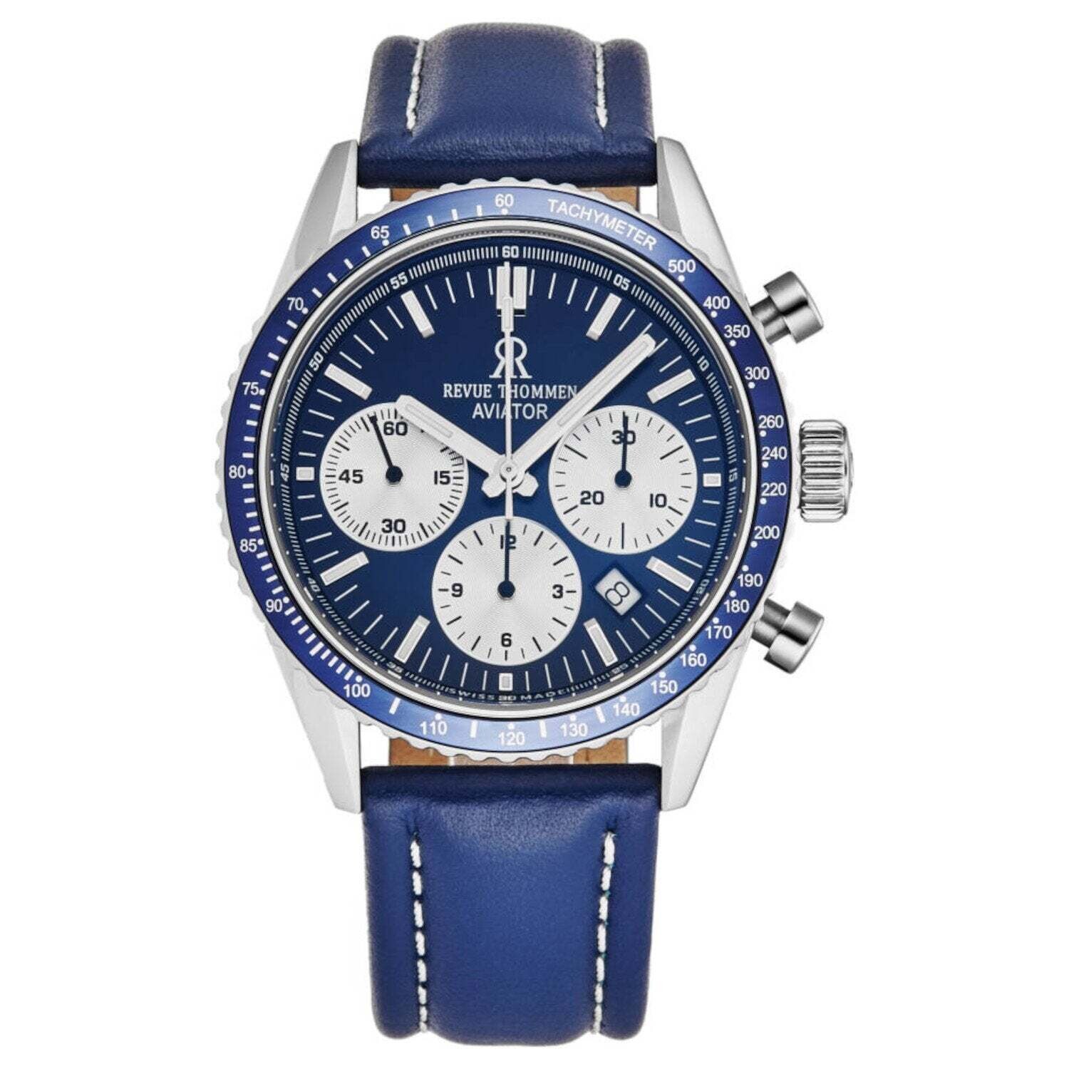 Revue Thommen 17000.6535 Men's 'Aviator' Blue Dial Leather Strap Chronograph Automatic Watch