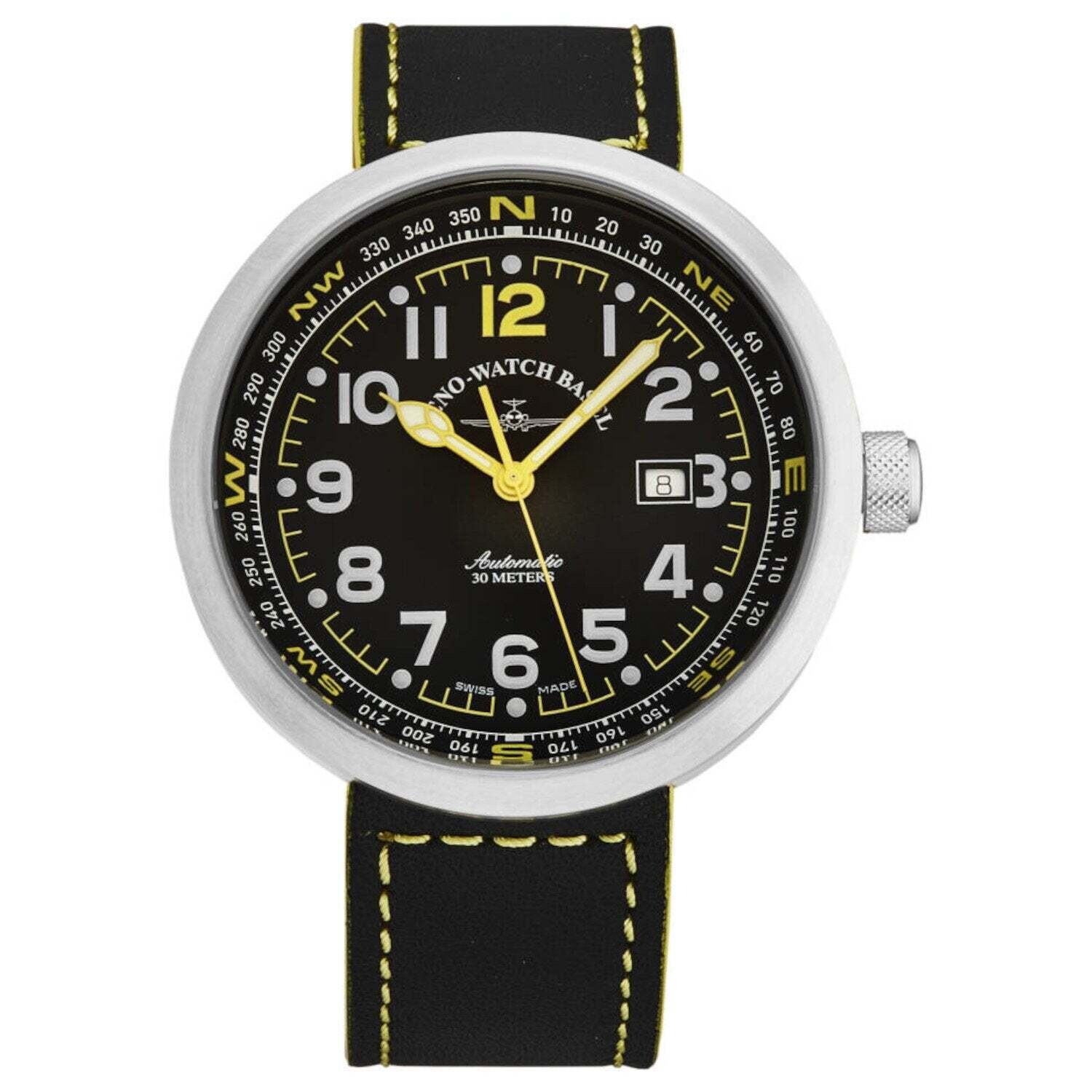 Zeno B554-A19 Men's 'Rondo' Black Dial Black/Yellow Leather Strap Automatic Watch