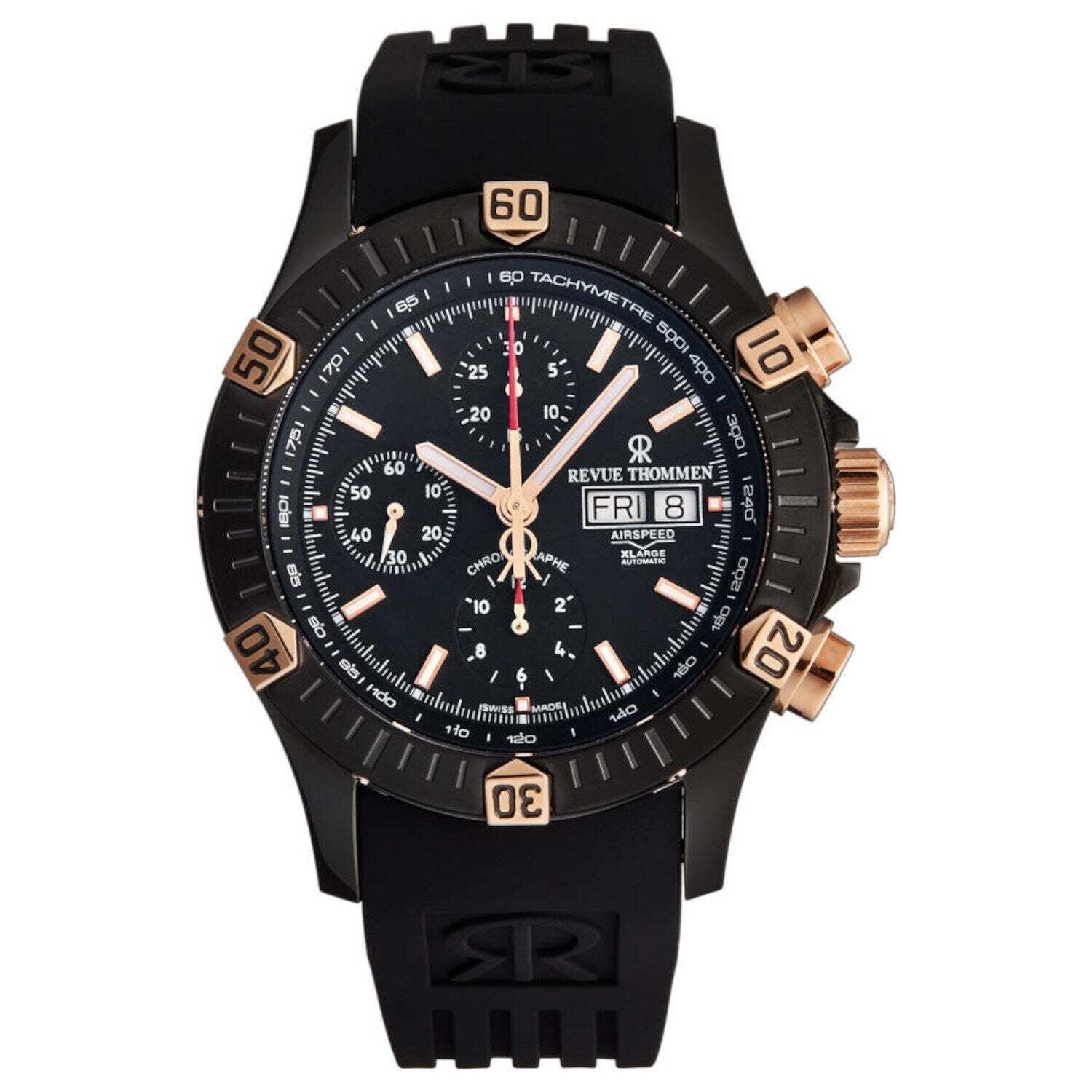 Revue Thommen 16071.6887 Men's 'Airspeed' Black Dial Day-Date Chronograph Automatic Watch