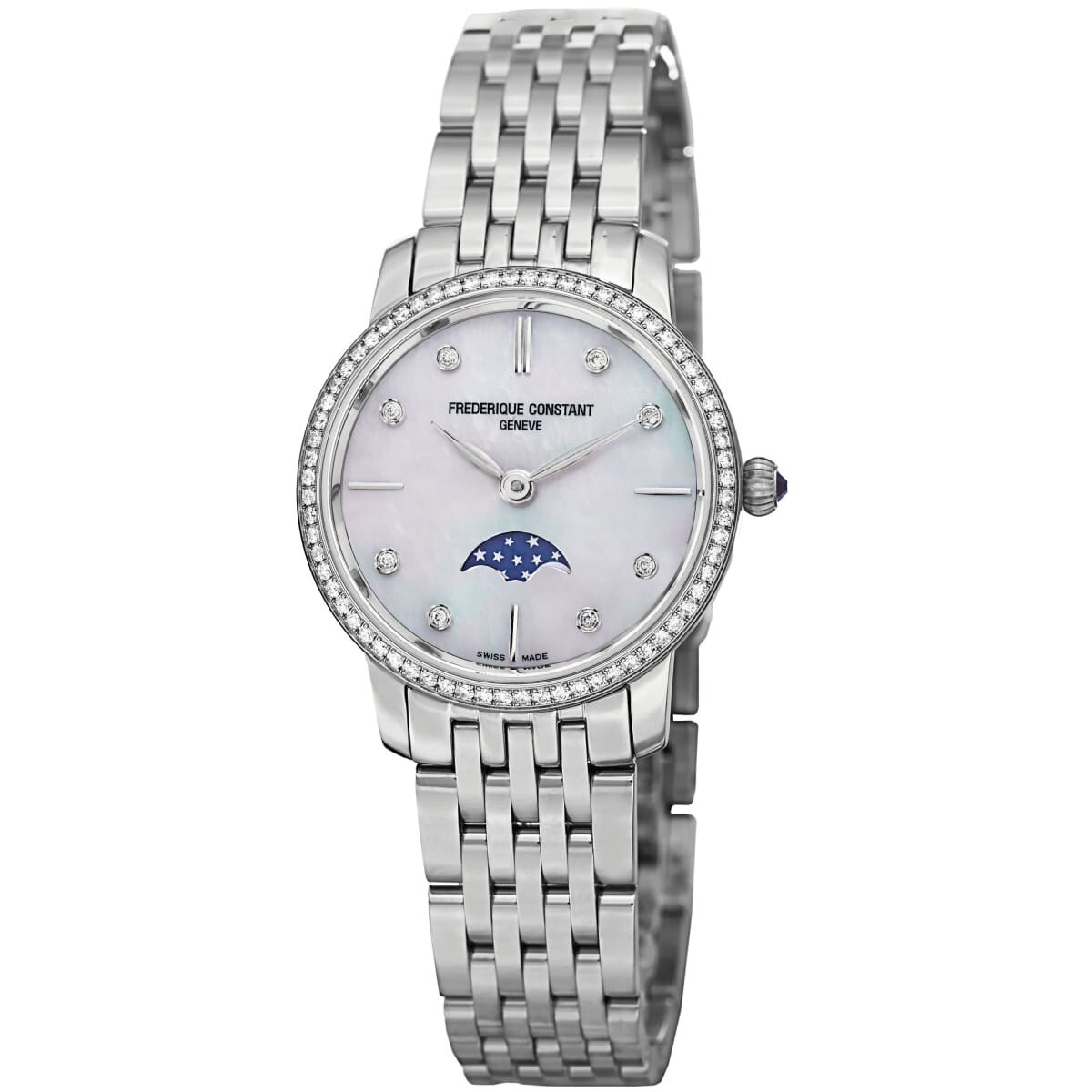 Frederique Constant Women's FC- 206MPWD1SD6B 'Slim Line' Mother of Pearl Diamond Dial Stainless Steel Watch