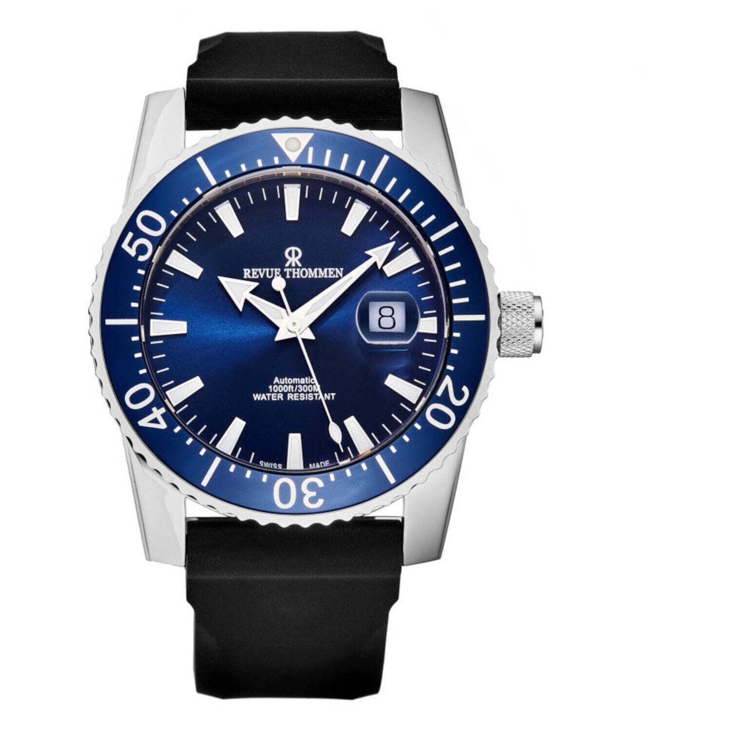 Revue Thommen 17030.2535 Men's 'Diver' Blue Dial Rubber Strap Swiss Automatic Watch