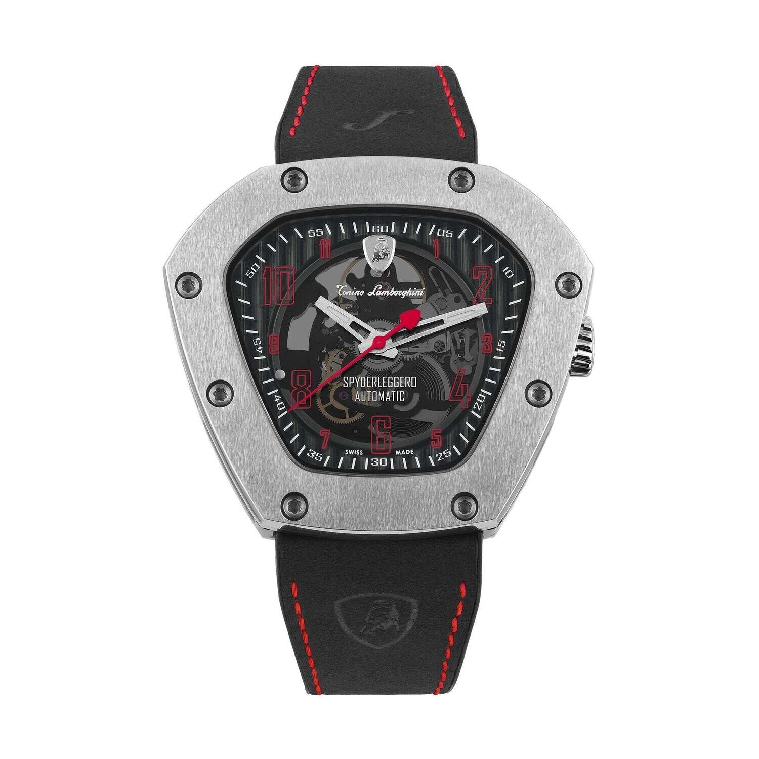 Tonino Lamborghini Men's 'SPYDERLEGGERO' Skeleton Dial Black Leather Strap Automatic Watch TLF-T06-2