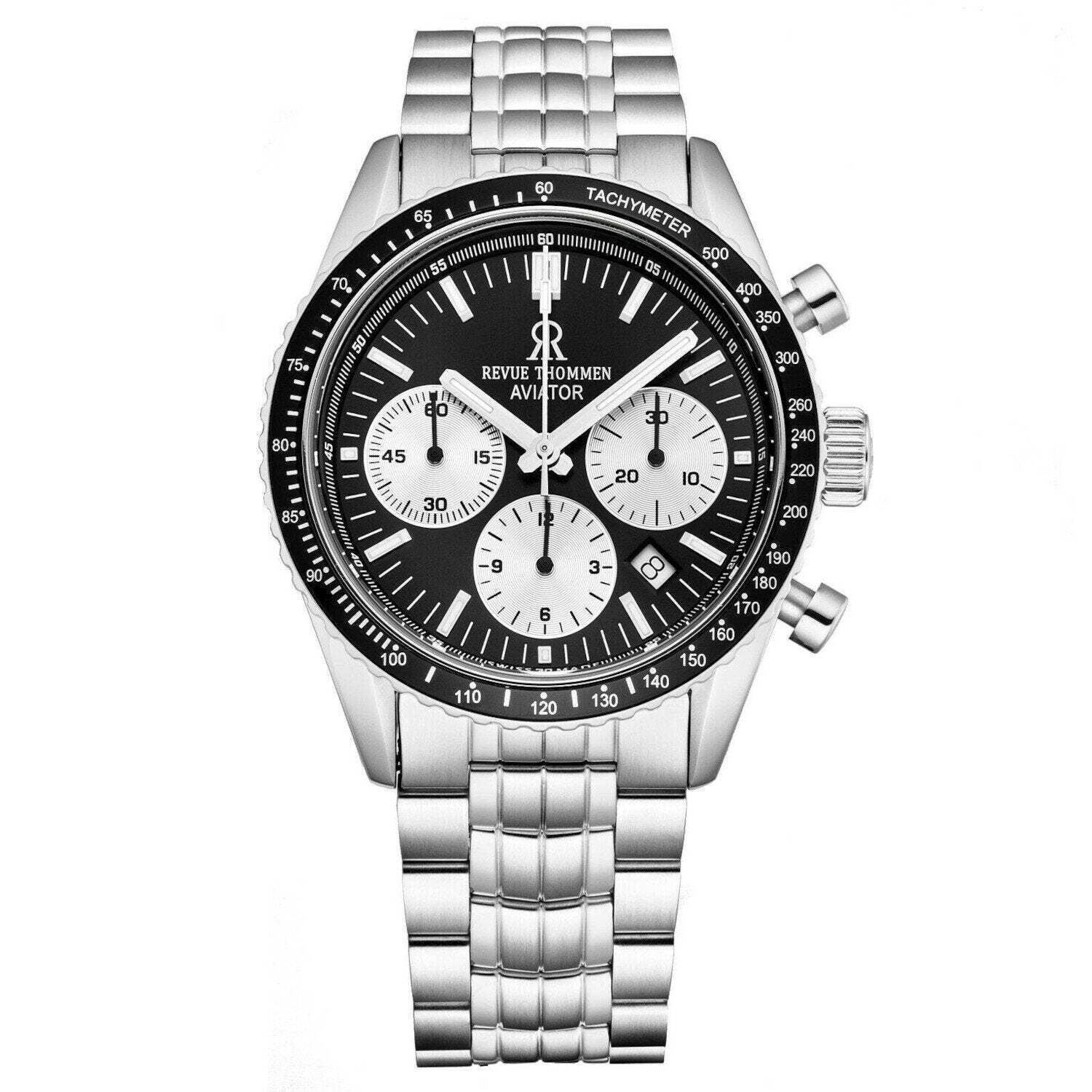Revue Thommen 17000.6134 Men's 'Aviator' Black Dial Stainless Steel Chronograph Automatic Watch