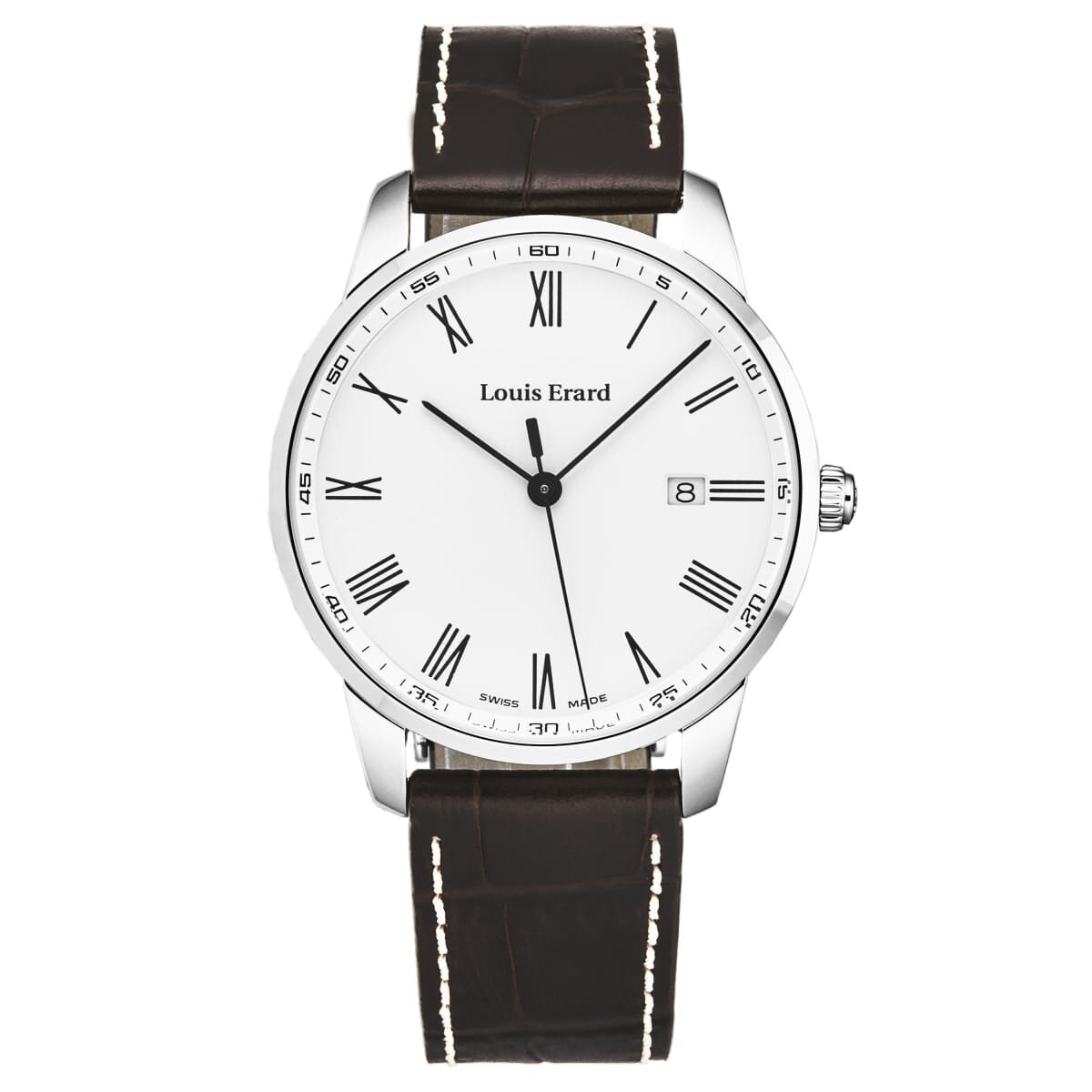 Louis Erard Men's 'Heritage' Silver Dial Brown Leather Strap Swiss Quartz Watch 17921AA21.BEP101