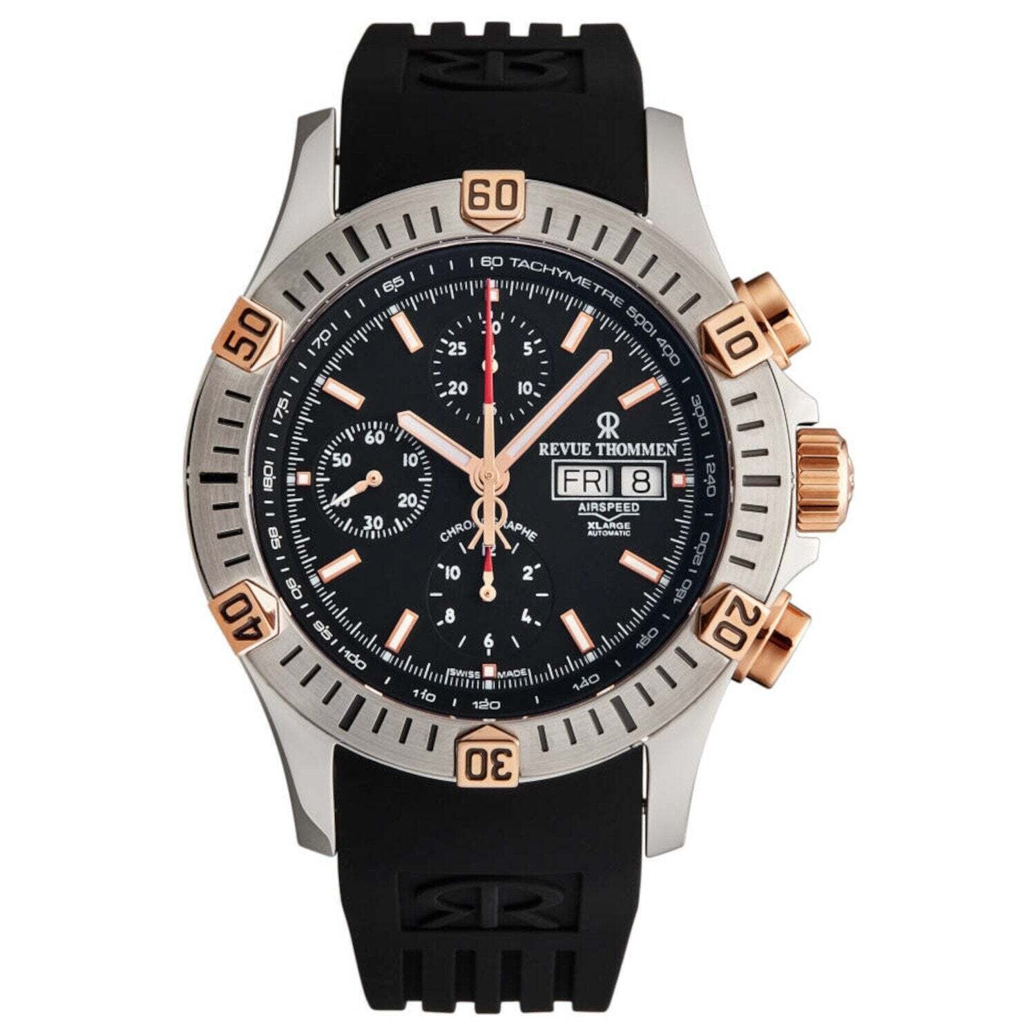 Revue Thommen 16071.6859 Men's 'Airspeed' Black Dial Day-Date Chronograph Automatic Watch